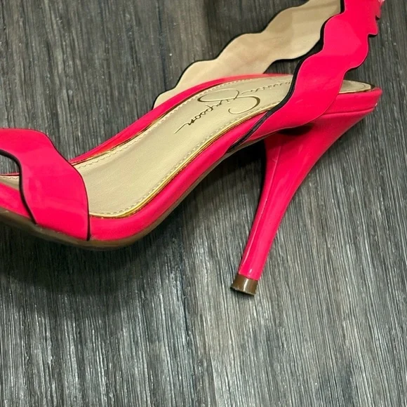 Jessica Simpson Pink Scallop Heels | Size 7M / 37 | Strappy Open Toe - Picture 11 of 12